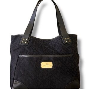 Tommy Hilfiger Designer Black Tote Bag | Logo Print Exterior & Front Pocket